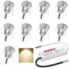 DYKUWEY Faretto da incasso 1W 9 pezzi Mini Luci da incasso 12V Faretto a LED per soffitto camera da letto Armadietto del bagno Scala per posto auto coperto (Argento Bianco Caldo 3000K)