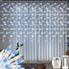 CORST Luci a ghiacciolo di Natale, alimentate a batteria, a forma di diamante, tenda di sfondo a LED, catena luminosa per camera, luci da parete a cascata, 8 modalità, impermeabile (blu + bianco), 3 m x 1 m