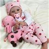 LKBOBIR Bambola Realistica con Accessorio Peluche a Forma di Ippopotamo, Vestita con Abito Bianco e Rosa a Pois Bambole Reborn Femmine 55cm Realistico Vinile Silicone Morbido Reborn Bambola