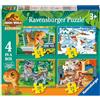 Ravensburger - Puzzle Jurassic World Explorers, Collezione 4 in a Box, Idea Regalo per Bambini 3+ Anni, Gioco Educativo e Stimolante, 4 Puzzle 12-16-20-24 Pezzi, 19x14 cm