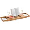 Avilia - Vassoio Vasca da Bagno in Bambù Estensibile 70-104 cm con Porta Calici e Leggio | Accessori Bagno Eleganti per Relax e Organizzazione in Vasca da Bagno