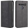 HualuBro Cover per LG K61, Flip Cover a Libro in Retro PU Pelle Magnetica Antiurto Case Portafoglio Custodia per LG K61 Cover (Nero)