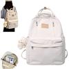 Vimlo Preppy Backpack with Plushies, Light Academia Bookbags, Cute Vintage Backpack, Solid Aesthetic School Bag, for Teen Girls (Color : White)