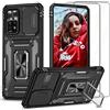 Jeelar NEINEI Cover per Xiaomi Redmi Note 11 Pro 4G/5G con 2 Vetro Temperato,Custodia con Scorrevole Protezione Fotocamera,Militare Antiurto TPU Silicone Bumper e Magnetico Supporto Case,Nero