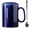 KOPYFANTAP Tazza Grande 1000ml,33Oz tazze Giganti da Caffè in Ceramica con Coperchio e Cucchiaio XXL Bicchieri con Grandemanico,Lavabile in Lavastoviglie, Blu