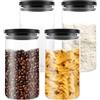 YAYODS 4 barattoli in vetro con coperchio, 1,2 l, con coperchio, ermetici, piccoli, con coperchio, colore nero, per chicchi di caffè, spaghetti, farina, zucchero