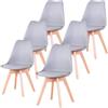 EGOONM Set di 6 Sedie da Pranzo Imbottite, Design Scandinavo, Polipropilene,Ecopelle,Sedia con Gambe in Legno Naturale(grigio)