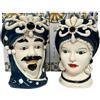 Mondocreazioni Coppia teste di moro regina e re in ceramica decorata stile siciliano vasi moderni gic (16 X H 25 CM, Blu)