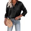 Beyove Camicetta da Donna in Raso di Seta Scollo a V Camicia Elegante Manica Lunga Business con Bottoni Top Larga Nero Taglia S