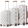British Traveller Set di bagagli durevoli ABS+PC Hard Shell Bagagli da viaggio leggeri con 4 ruote Spinner, Bianco panna, Luggage 3 PCS SET, Moda, Viaggi