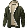 ANUFER Uomo Termico Addensare Sherpa Foderato Giacca in Felpa Antivento Incappucciato Zip Up Cappotto Invernale SN0710117 Verde Militare XL