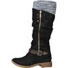 riou Stivali Donna Gambale Curvy Pianta Larga Stivali Donna Texani Alti Pelle Zeppa Morbidi Stivali Donna Alti Biker Boots Motociclista Stivaletti Fibbie Anfibi Scarponi Alti