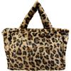 J26 Borsa shopper in pelliccia di orsacchiotto effetto leopardato, marrone chiaro, 42x29x12 cm