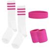 Lufdegim Set di fasce per saldatura e calzini, anni '80 anni '90, fascia per il sudore a righe, braccialetto, calzini alti per donne, uomini, corsa, ciclismo, carnevale, feste, Colore: rosa., Socken