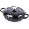 nuovva Casseruola bassa in ghisa con coperchio - antiaderente, adatta al forno fino a 260 °C - pentola resistente, adatta al forno - pentola smaltata - nero, 1,1 Quart, 26 cm - Nuovva