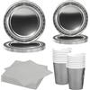 MORAINJAY Set di 68 Pezzi di Stoviglie Argento per Feste, Piatti di Carta, Bicchieri, Tovaglioli, Stoviglie per Compleanni, Matrimoni, Baby Shower, Lauree, Anniversari, Set per 16 Ospiti