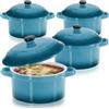 COM-FOUR® 4x casseruola con coperchio in ceramica - ciotola da dessert per crème brûlée - mini casseruola per ragù e carne condita - blu, ca. 250/175 ml per piatto (4 pezzi - blu)