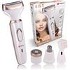 alpina Rasoio da donna - Rasoio multifunzione per donne - Rasoio corpo e viso - Trimmer con tagliasopracciglia - Rasoio elettrico da donna con batteria USB - Bianco/Oro