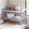 OHMG Scaffale sotto il lavandino - acciaio inossidabile e plastica PP rack estensibile organizzatore sotto il lavello scaffale espandibile di stoccaggio, 2 livelli, per cucina, bagno