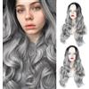 FENYW 70CM Parrucca Grigia Lunga Ondulata Donna, Parrucca Ondulata Riccia Parrucca Lunga Grigia, Parrucca Lunga Ombré Grigia, Ombre Argento Grigio Ricci Lunghi per Cosplay Festa e uso Quotidiano