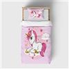 DJDEA Copripiumino Singolo in Microfibra, Set Copripiumino Singolo 155 x 220 cm con 2 Federe 50 x 75 cm, Unicorno Copripiumino Singolo Bambina