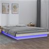 IKAYAA Letto Singolo 120x190 cm con LED in Legno Massello di Pino - Bianco
