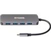 D-Link DUB-2340 Hub da USB-C a 4 porte USB 3.0 con alimentazione (60 W PD con supporto Quick Charge BC1.2) per PC, MacBook Pro, MacBook Air, iPad Pro, Chromebook, Surface Pro e altro