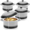 COM-FOUR® 4x casseruola con coperchio in ceramica - ciotola da dessert per crème brûlée - mini casseruola per ragù e carne condita - grigio, ca. 250/175 ml per piatto (4 pezzi - grigio)