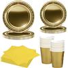 MORAINJAY Set di 68 Pezzi di Stoviglie Oro per Feste, Piatti di Carta, Bicchieri, Tovaglioli, Stoviglie per Compleanni, Matrimoni, Baby Shower, Lauree, Anniversari, Set per 16 Ospiti