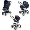 Foppapedretti Trio Supertres I-Size, Sistema Modulare Combinato per Bambini, Navicella Passeggino e Seggiolino auto I-Size, Maniglione e Poggiagambe Regolabili, conforme ECE R129, Denim Ocean