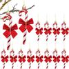 HERZONE - 12 bastoncini di zucchero da appendere per decorazioni natalizie, decorazioni per albero di Natale (bastoncini di zucchero rossi con fiocchi)
