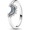 PANDORA Anello Moments con luna brillante, anello in argento Sterling con cristallo blu notte e zirconia cubica trasparente, 60
