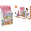 Viga Toys Villa Casa delle Bambole Elegante in Legno con 3 Piani e 5 Stanze - 73x112x32 cm