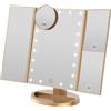 WEILY Specchio Trucco Illuminato, 21 LED e ingrandimento 1X / 2X / 3X, interruttore a sfioramento per la regolazione della luminosità, modalità doppia alimentazione Specchio triplo (Oro)