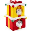 COSTWAY Set 2 Cuccia Cane Interno a 2 Piani, Tiragraffi per Gatto a Forma di Scatola di Natale in Tessuto e MDF, Lettino Gatto Interno per Inverno, Rosso e Giallo