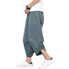 DSJJ Uomo Estate Casual Shorts Harem Pantaloni Capri Larghi Cotone Lino Vita Elastica Coulisse Cargo Pantaloncini 3/4 Shorts (Grigio,XL (Label 2XL))