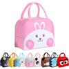 Runmeihe Borsa Frigo Piccola per Bambini Studenti Ragazze Ragazzi, Riutilizzabile Porta Merenda, Piccolo Pieghevole Sacchetti di Pranzo Impermeabile (Pink Rabbit)