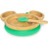 BIOZOYG Set con piatto di bambù Topo I Piatto con base a ventosa e cucchiaio - certificato FSC I Set con ciotola in legno di bambù per bambini - Piatto da merenda I Stoviglie di bambù verdi