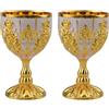 Flylin 2 bicchieri vintage dorati, in oro antico, stile vintage, calice medievale, in metallo, per cucina, casa, bar, feste, matrimoni (oro bianco)
