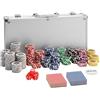 TecTake 402557 Set da Poker con Fiches Laser Chips e Valigetta da Alluminio, 300 Pezzi, incl. 5 Dadi + 2 Mazzi di Carte + 1 Bottone del Mazziere, Argento