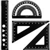 MxyVrix 4 Pezzi Set di Geometria Scala Righello,Metallo Architetti Scala Righello Impostato, Strumenti di Geometria per Matematica, Inclusi Goniometro e Triangoli, Righello da 15 cm in Metallo Nero