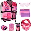 Lehoo Castle Kids Tactical Vest Kit per Nerf Guns N-Strike Elite Series, Nerf Vest per Ragazzi e Ragazze con 30 Freccette di Ricarica, Custodia per Freccette, Maschera Tattica, Ricarica (Rosa)