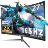 Great voell 27 pollici Gaming Monitor curvo 1440P (2560 * 1440), 2K, 165HZ, Anti-Blue Light Eye Protection, compatibile VESA-100 * 100mm, inclinabile, con FreeSync, supporto HDR, HDMI+DP, 16:9