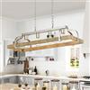 WUZUPS 4-light metal pot hanging rack lampadario imitazione luce legno venatura lineare sospensione plafoniera rustico casa colonica cucina isola sala da pranzo, h25 x l88 x w30, E27 base, nichel