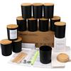 MILIVIXAY - Confezione da 12 barattoli per candele, in vetro opaco nero, 295 ml, con coperchi e kit per la creazione di candele, vuoti, contenitori per spezie e polveri