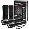 COSOOS Torcia LED 2 Pezzi con Fondina, Elettrica Torcia Potente Professionale 1000 Lumen con 5 Modalità, IPX4 Impermeabile Torcia Tattica Militare per Campeggio, Escursione, Outdoor, Emergenza