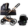 Pixini Passeggino Trio Kalani, 3 in 1 Carrozzina Ovetto Pieghevole, Accessori, Bambini (oro/oxford nero)