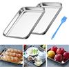 THATSRAD 2 Pezzi Teglie da Forno in Acciaio Inox Teglia da Forno Antiaderente Teglia Vassoio Rettangolare Professionale Teglia Rettangolare per Pane Biscotti Pizza Torte Verdure e Frutta, 26*20*2,5cm
