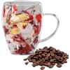 PRIMUZ Tazze di vetro, Tazze da tè in vetro da 350 ml, Tazze da caffè decorative in vetro isolante a doppia parete, Tazze da caffè con manico antiscottatura, Tazze in vetro a doppia parete con fiori secchi