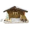 Generico Capanna Presepe INNEVATA Grande Vuota con Luci Led, Tetto in Sughero innevato e Muschio per Natività, con Neve e Legno, 42 x 21 x h. 25cm